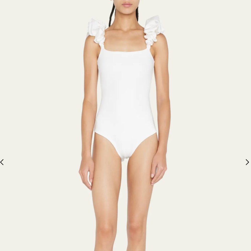 Maygel Coronel Denise white one-piece bathing suit